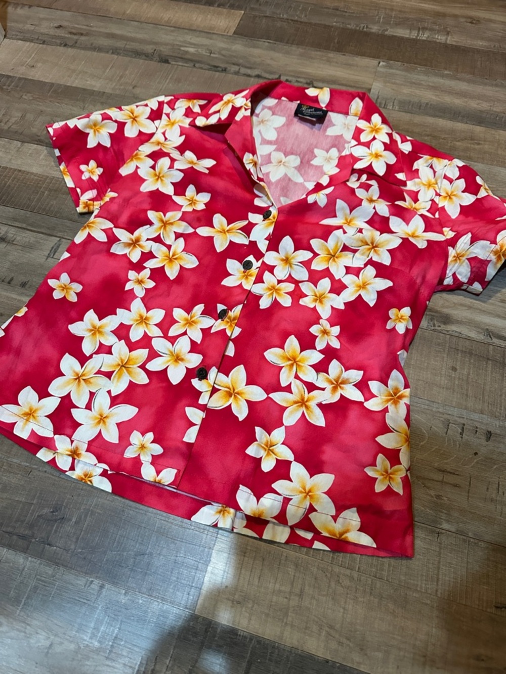 Aloha Shirt- Bright Red Hawaiian Floral Button-Up Shirt